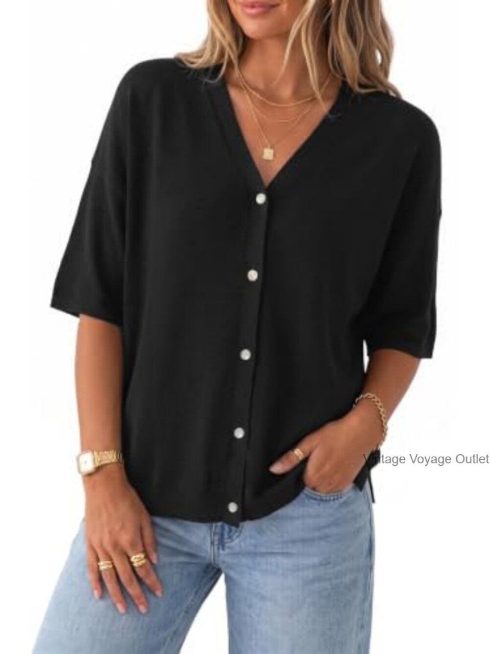 Wool Blend Oversized Elbow Sleeve V-Neck Cardigan Lightweight Layer